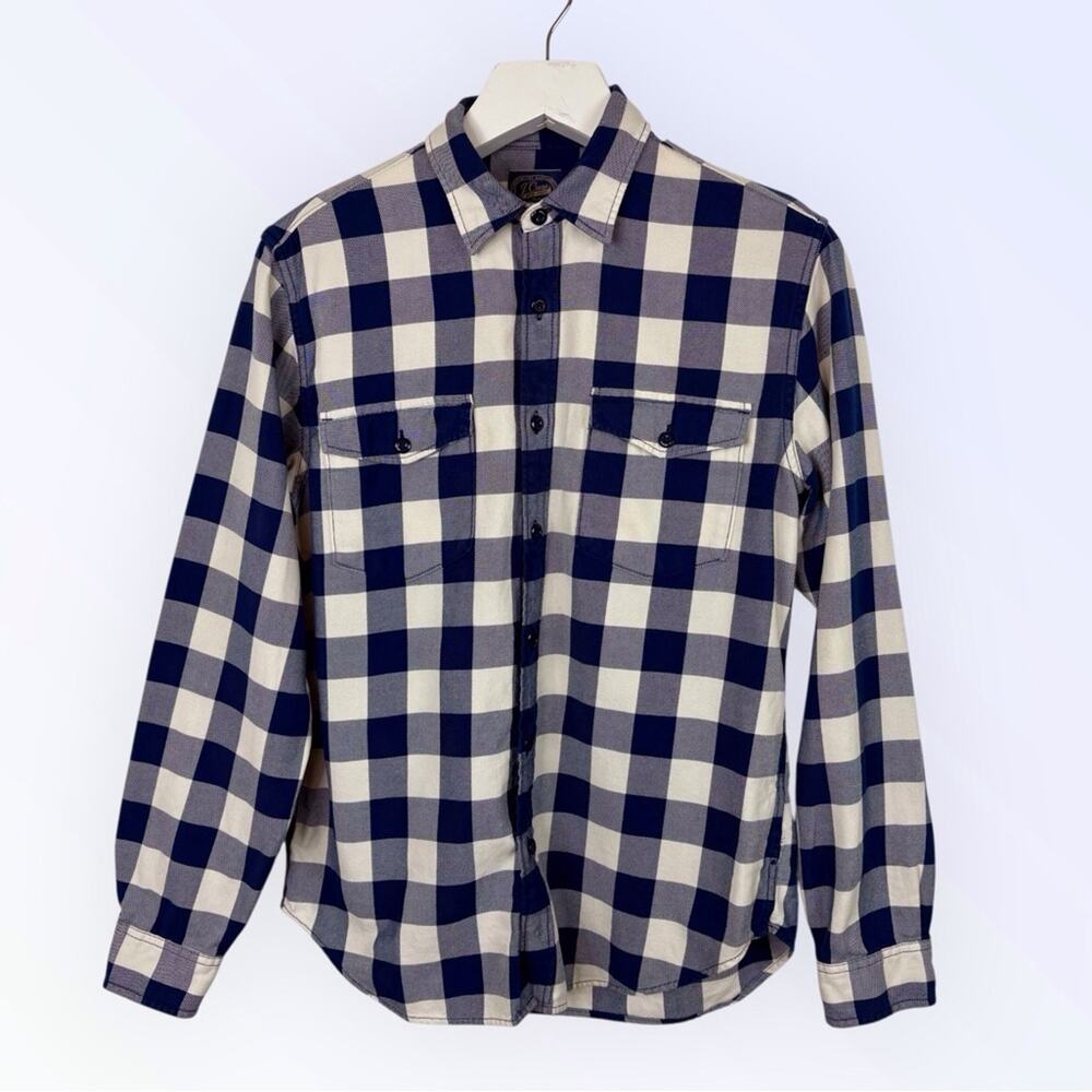 J. Crew Sportmen's Flannel Shirt 100% Cotton Blue & White Plaid BD